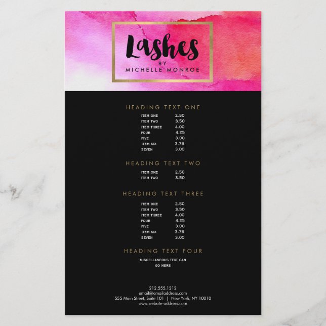 Flyer Aquarelas Cor-de-Rosa Negrito Lash Extensões Salão (Frente)