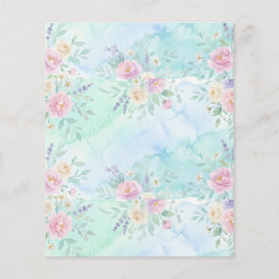 Flyer arco-íris floral pastel aquarela fundo azul verde