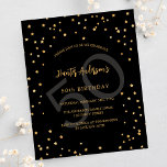 Flyer Ares negros de aniversário - estrelas de ouro negr<br><div class="desc">Por favor, note que este convite está no papel de folheto e é muito fino. Os envelopes não estão incluídos. Para convites mais espessos (mesmo design) visite nossa loja. Um convite de aniversário glamouroso para ele e para ela. Um fundo preto decorado com estrelas douradas falsas. Personalize e adicione um...</div>