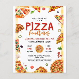 Flyer Arrecadação de fundos com pizza na escola, Jantar
