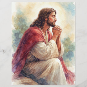 Flyer Arte em Aquarela de Jesus em Oração   Fé Cristã