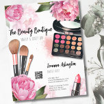 Flyer Artista de Maqueamento de Cores d'Água Rosa<br><div class="desc">Burst com matizes vibrantes e floresces brancos, este impressão é um banquete visual perfeito para artistas de maquiagem, blogs de beleza, influenciadores e qualquer pessoa que busque um toque de elegância floral colorida com um toque de vidro. Apresentando peônias rosa brilhantes, paleta de maquilhagem, pincéis de maquilhagem e batom. Você...</div>