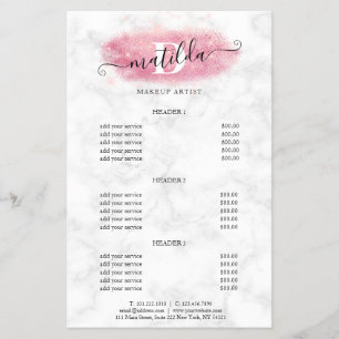 Flyer Artista de maquiagem de mármore Elegante rosa