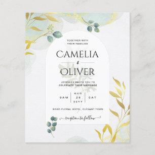 Flyer Arty Greenery Dourado Convite para Casamento