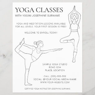 Flyer Aulas de Yoga Arte de Linha Preta Simples Moderna 