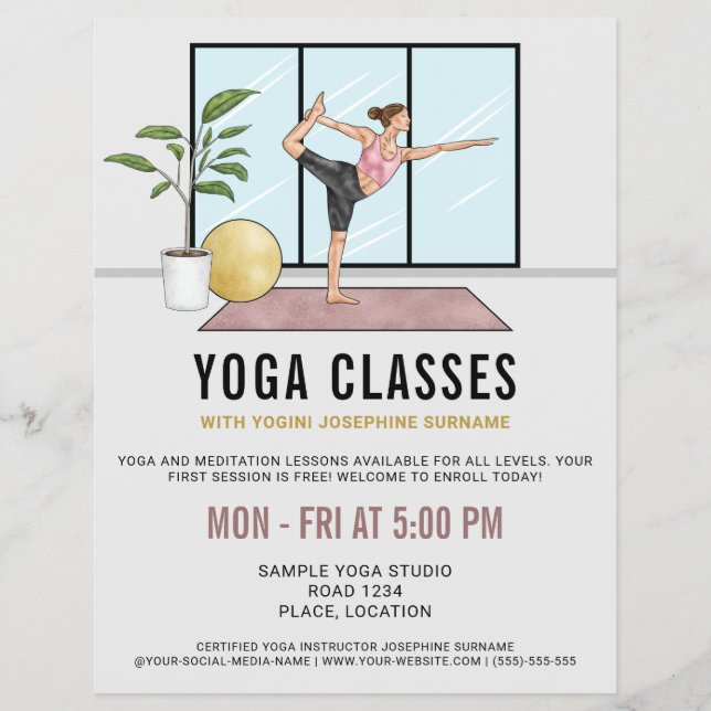 Flyer Aulas de Yoga Pose da Dançarina Lições de Instruto (Frente)