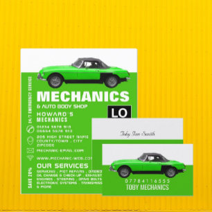 Flyer Automóvel clássico, automecânica e publicidade