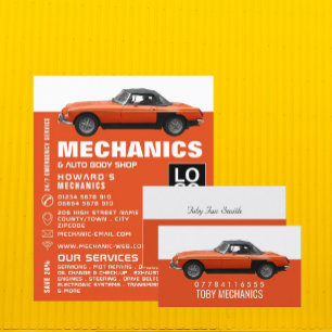 Flyer Automóvel clássico, automecânica e publicidade 