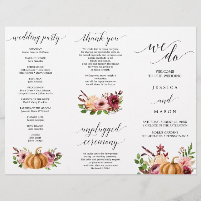 Flyer Autumn Bliss Trifold Wedding Program (Frente)