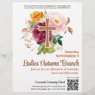 Flyer Autumn Floral Cross Church Damas Brunch