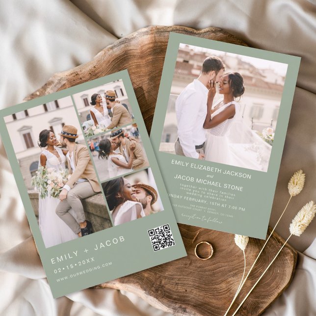Flyer Aviso de Casamento Verde do Código QR do Orçamento (Criador carregado)