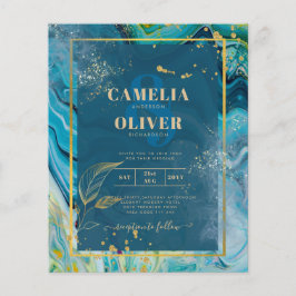 Flyer Azul de Pavão Dourado INK Casamento Abstrato