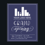 Flyer Azul Escuro e Branco Grande Abertura do seu Logoti<br><div class="desc">Grande folheto de abertura em um elegante design de tipografia azul escura e branca para sua empresa,  talvez uma loja,  um restaurante,  ou um salão de beleza. Adicione seu próprio logotipo também!</div>