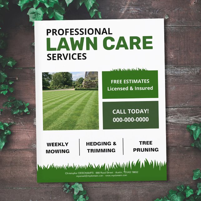 Flyer Azulejos Verdes - Serviços de Cuidado com o Gramad (Green Tiles - Lawn Care Services Flyer)