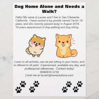 Flyer Babá de animais e passeio com cães