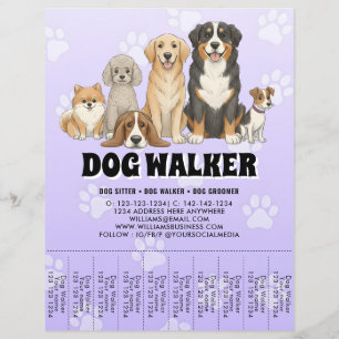 Flyer Babá de Pet Passeador de Cães Promocional Roxo Per