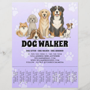 Flyer Babá de Pet Passeador de Cães Promocional Roxo Per
