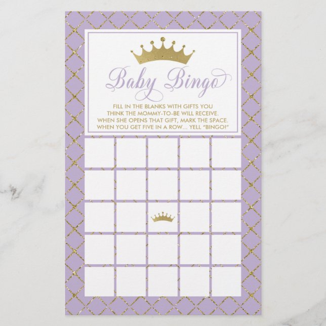Flyer Baby Bingo, Princesa Jogo do Chá de fraldas (Frente)