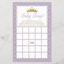Flyer Baby Bingo, Princesa Jogo do Chá de fraldas