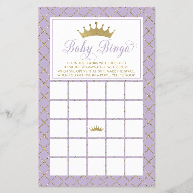 Flyer Baby Bingo, Princesa Jogo do Chá de fraldas (Frente)