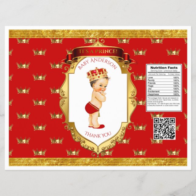 Flyer Baby Boy Prince Red Dourado Chip Bag Wrapper (Frente)
