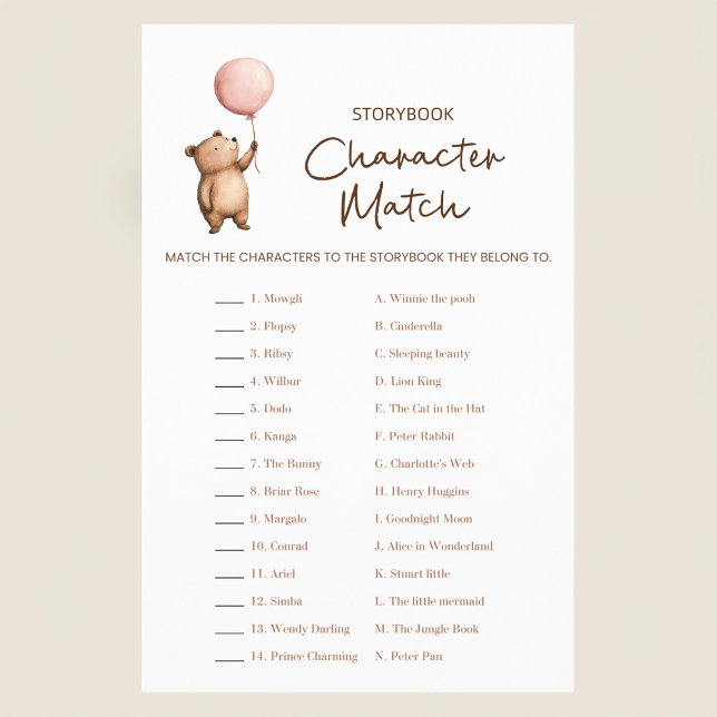 Flyer Baby Shower Storybook Character Match Game  (Criador carregado)