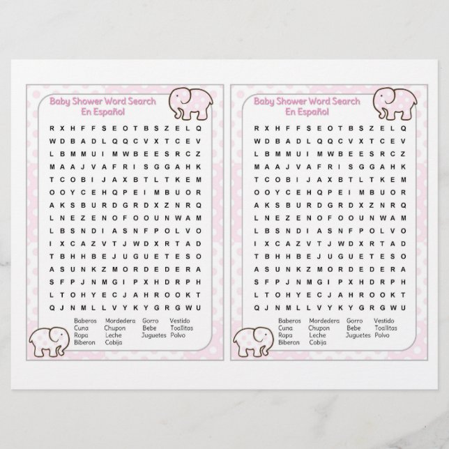 Flyer Baby Shower word search Spanish (Frente)