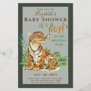 Flyer Baby Tiger Gender Revelar Convites Ao Chá