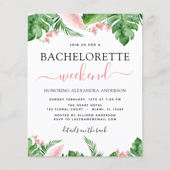 Flyer Bachelorette de Orçamento Fim de Semana Itinerário (Frente)
