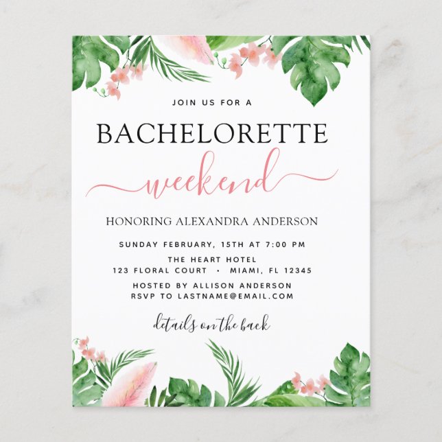 Flyer Bachelorette de Orçamento Fim de Semana Itinerário (Frente)