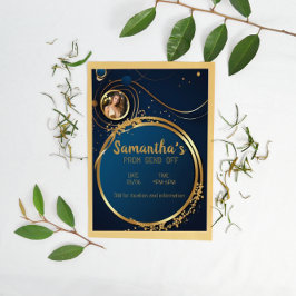 Flyer Baile de formatura sofisticado azul escuro e Doura