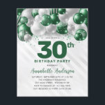 Flyer Baixo Glam Verde Silver Balão Brilhante Aniversári<br><div class="desc">Glam Moderno Emerald Green Silver Balão Glitter Desperta Qualquer Convite De Aniversário De Idade</div>