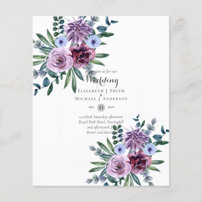 Flyer BAIXO ORÇAMENTO Convites para Casamento Plum Flora (Frente)