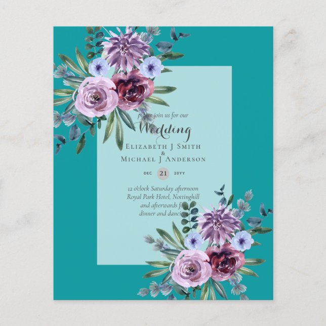 Flyer BAIXO ORÇAMENTO Convites para Casamento Plum Flora (Frente)