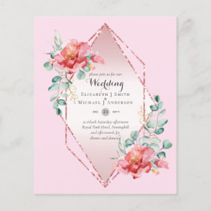 Flyer BAIXO ORÇAMENTO Red Floral RoseGold Casamento de L