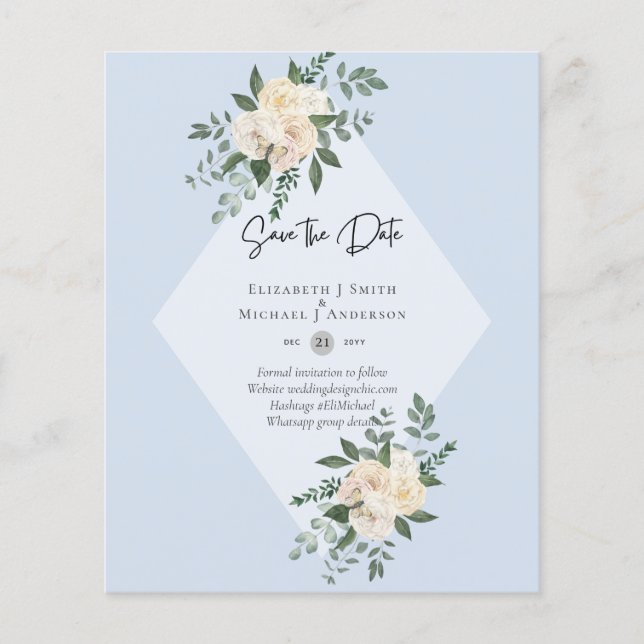 Flyer BAIXO ORÇAMENTO Rosas Brancas SALVAM AS DATAS Mode (Frente)