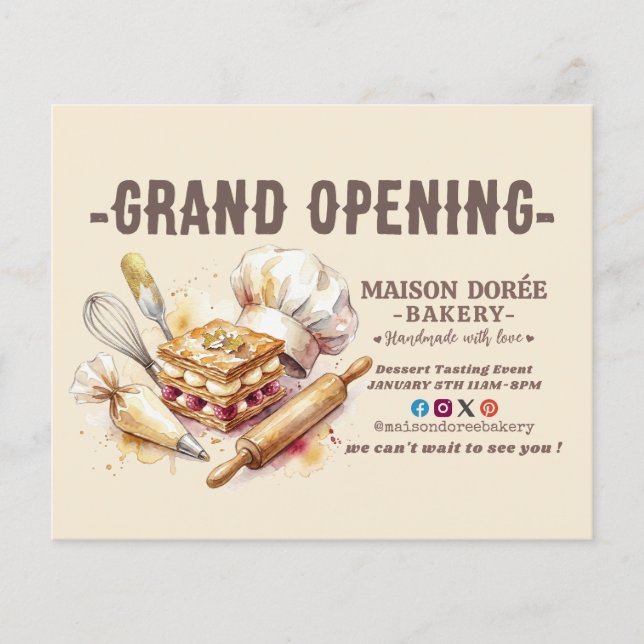 Flyer Bakery Pastry Chef Baking Catering Grand Opening (Frente)