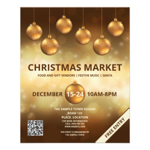 Flyer Balas de Natal Amarelas do ouro - Mercado de Natal