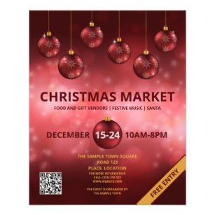 Flyer Balas de Natal Vermelhas Festivas - Mercado de Nat