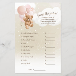 Flyer Balões cor-de-rosa Urso de Teddy Adivinham O Jogo