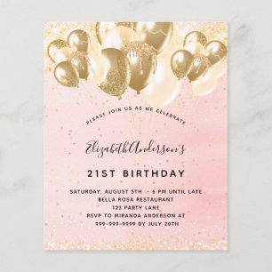 Flyer Balões de brilho rosa dourado de aniversário orçam
