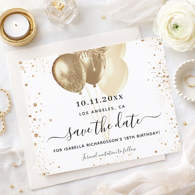Flyer Balões de ouro branco de aniversário salvam a data (Criador carregado)