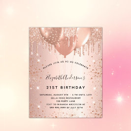 Flyer Balões de pó brilhante dourado rosa de aniversário