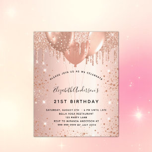 Flyer Balões de pó brilhante dourado rosa de aniversário