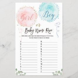 Flyer Balões Nome do Bebê Race Jogo ABC