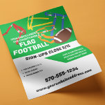 Flyer Bandeira da Liga de Futebol Personalizável<br><div class="desc">Promova sua liga de futebol com este panfleto fácil de personalizado. Todo o texto deste folheto está pronto para ser personalizado com suas próprias informações. Gráficos de cor clara,  incluindo cintos de futebol e de bandeira,  ajudarão a chamar a atenção deles.</div>