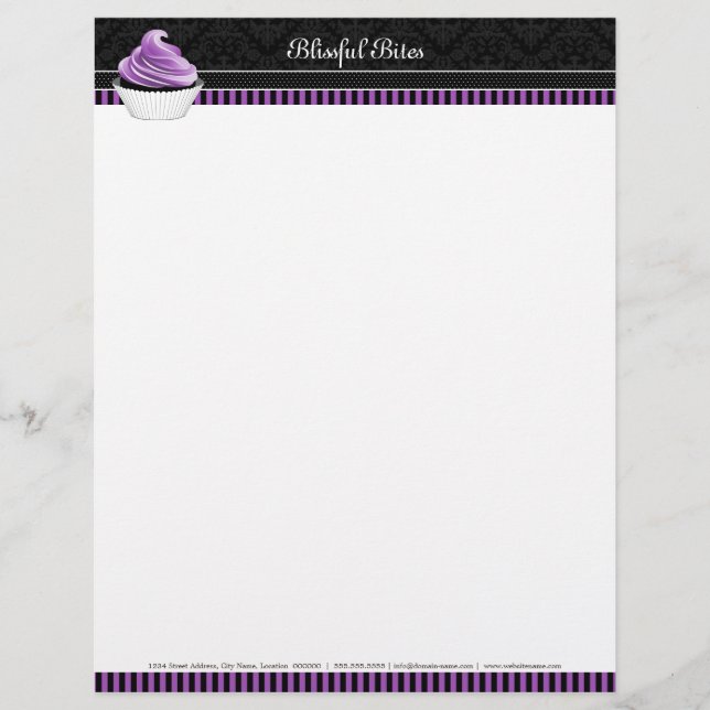 Flyer Bandeira de Cupcake Roxo Damask Elegante (Frente)