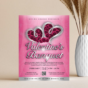 Flyer Banquete de Dia dos Namorados Pink Roses & Silver