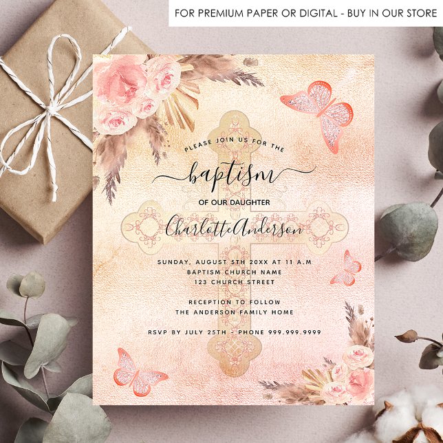 Flyer Baptism pampas blush borboleta convite orçamentári (Criador carregado)