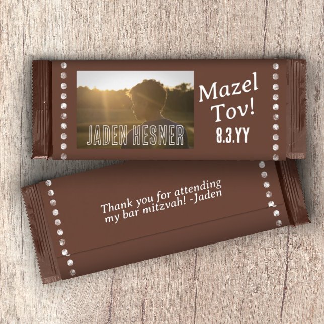 Flyer Bar Castanho Mitzvah Bar Docinho (brown bar mitzvah personalized photo chocolate candy bar wrapper budget dark brown party favor label)